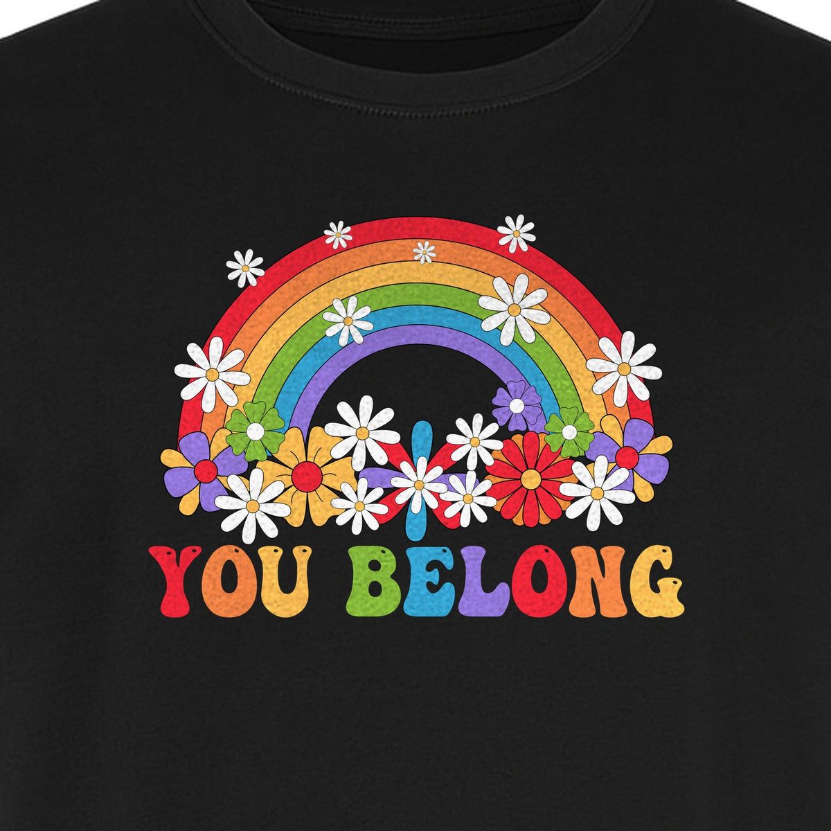 Rainbow T-Shirt, You Belong Floral Retro Graphic for Pride Allies and Supporters