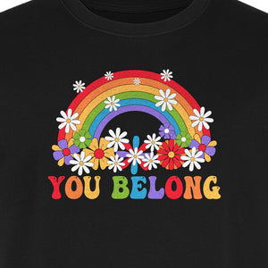 Rainbow T-Shirt, You Belong Floral Retro Graphic for Pride Allies and Supporters