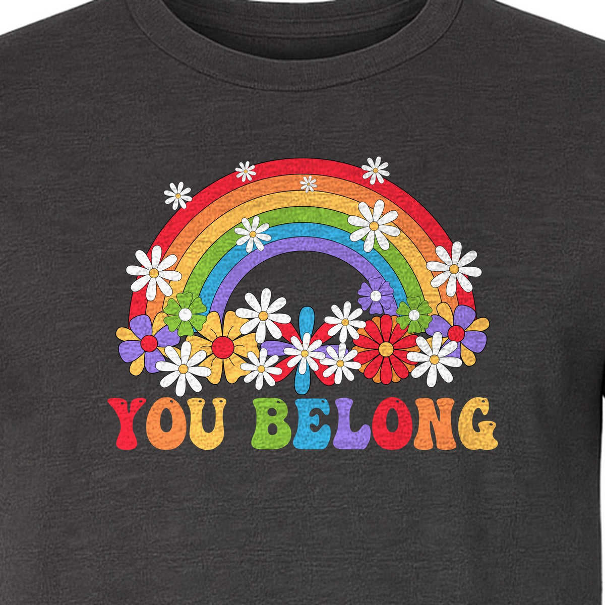 Rainbow T-Shirt, You Belong Floral Retro Graphic for Pride Allies and Supporters