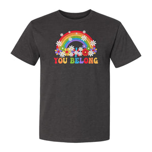 Rainbow T-Shirt, You Belong Floral Retro Graphic for Pride Allies and Supporters
