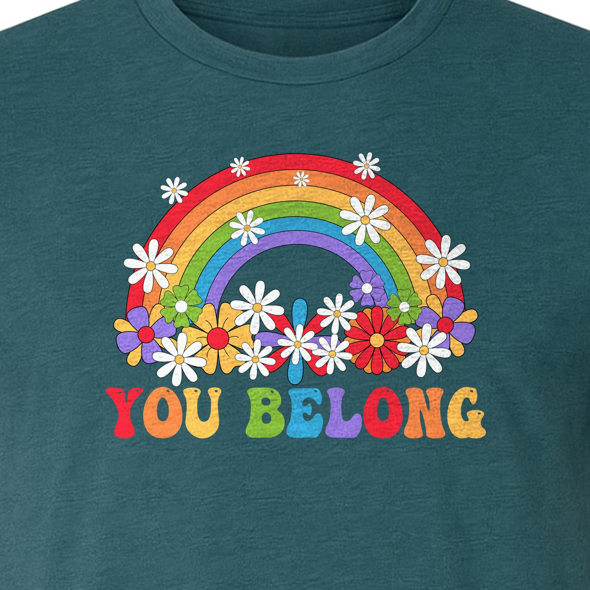 Rainbow T-Shirt, You Belong Floral Retro Graphic for Pride Allies and Supporters