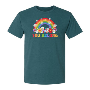 Rainbow T-Shirt, You Belong Floral Retro Graphic for Pride Allies and Supporters