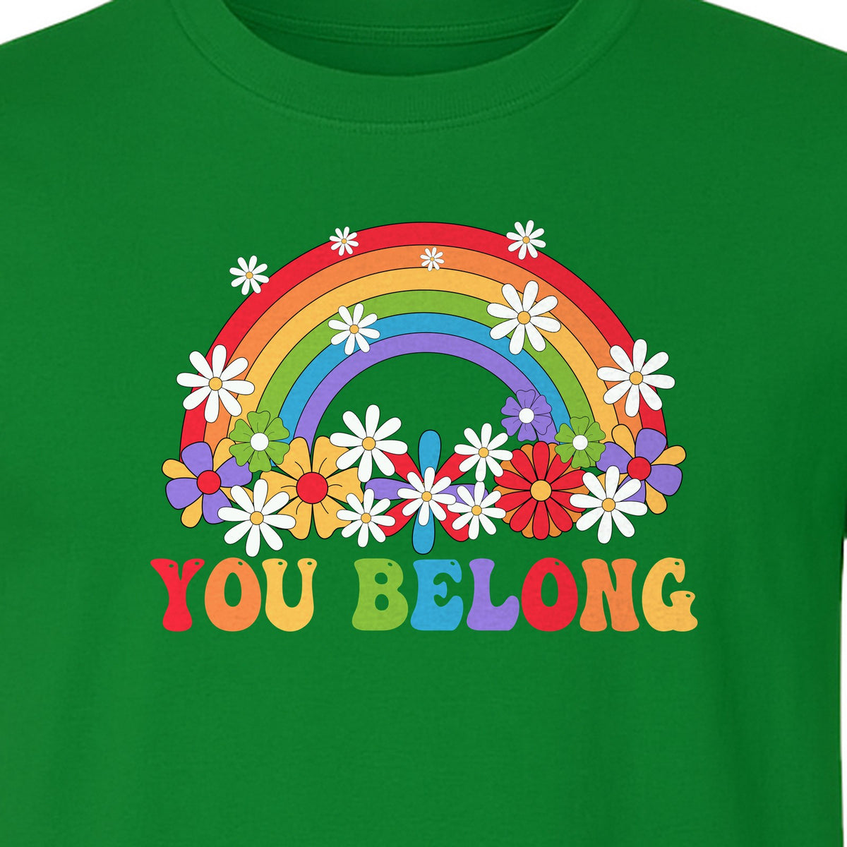 Rainbow T-Shirt, You Belong Floral Retro Graphic for Pride Allies and Supporters