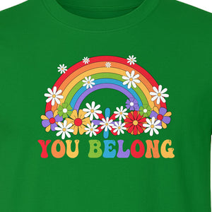 Rainbow T-Shirt, You Belong Floral Retro Graphic for Pride Allies and Supporters