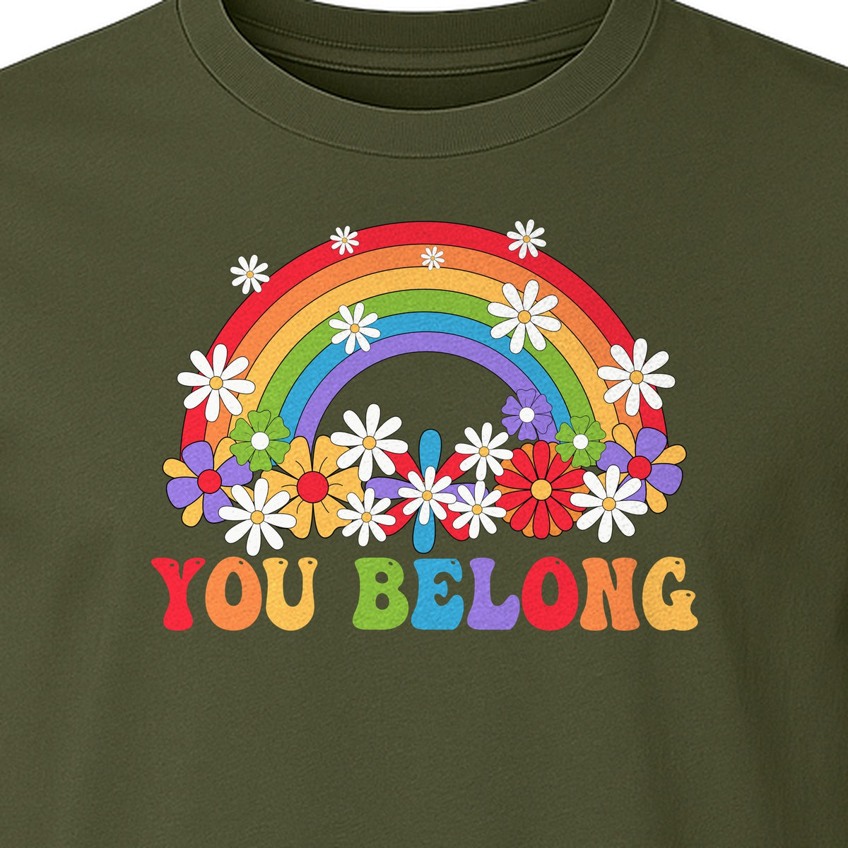 Rainbow T-Shirt, You Belong Floral Retro Graphic for Pride Allies and Supporters