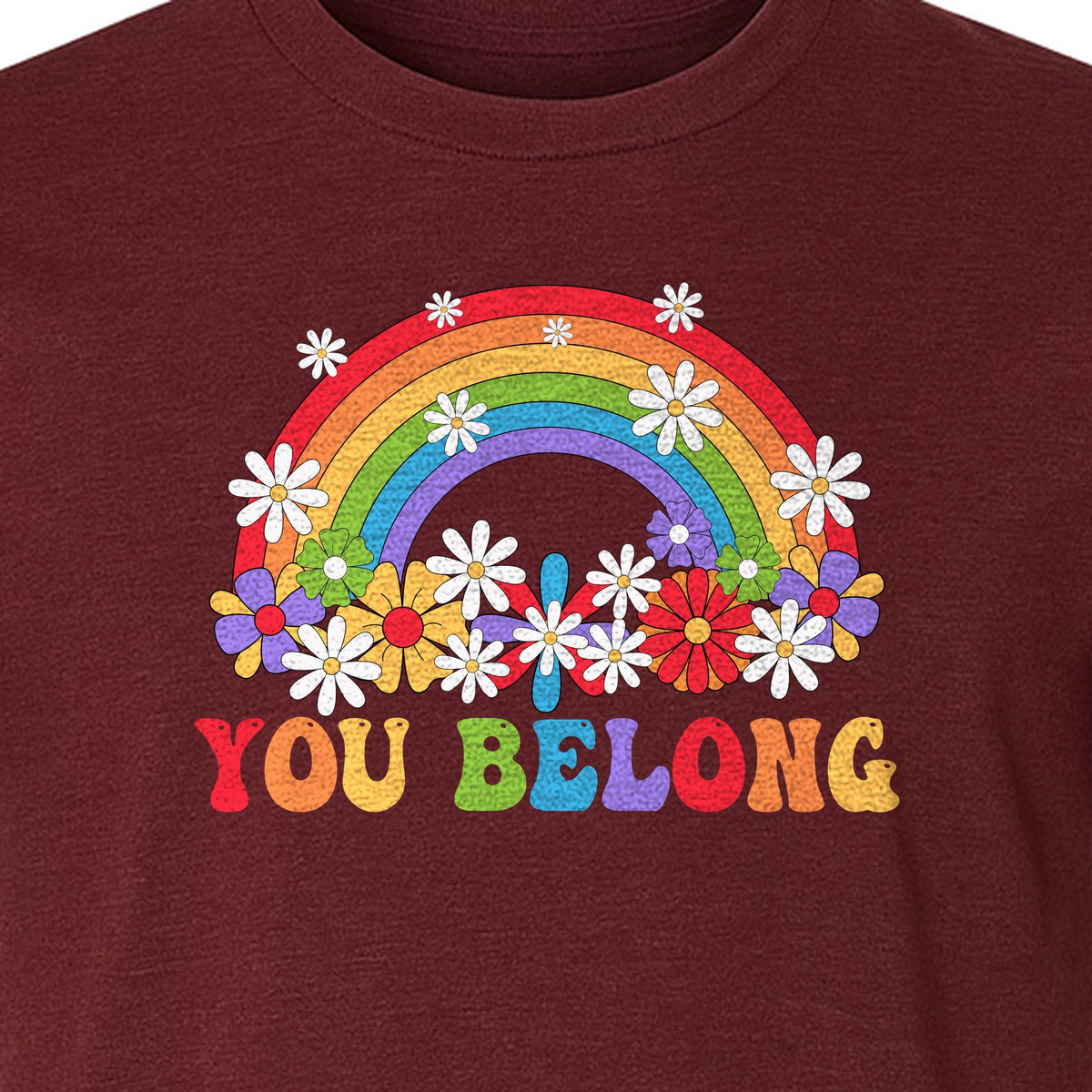 Rainbow T-Shirt, You Belong Floral Retro Graphic for Pride Allies and Supporters