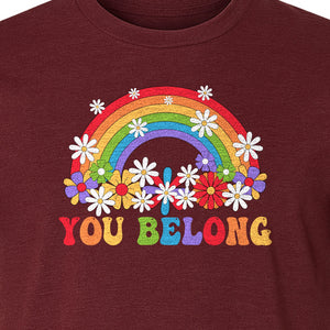 Rainbow T-Shirt, You Belong Floral Retro Graphic for Pride Allies and Supporters