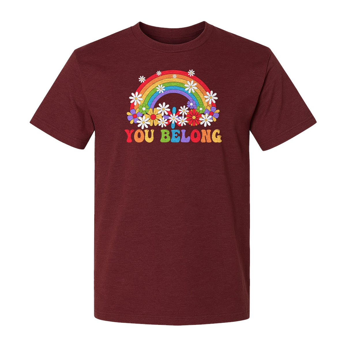 Rainbow T-Shirt, You Belong Floral Retro Graphic for Pride Allies and Supporters