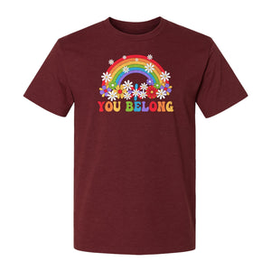 Rainbow T-Shirt, You Belong Floral Retro Graphic for Pride Allies and Supporters