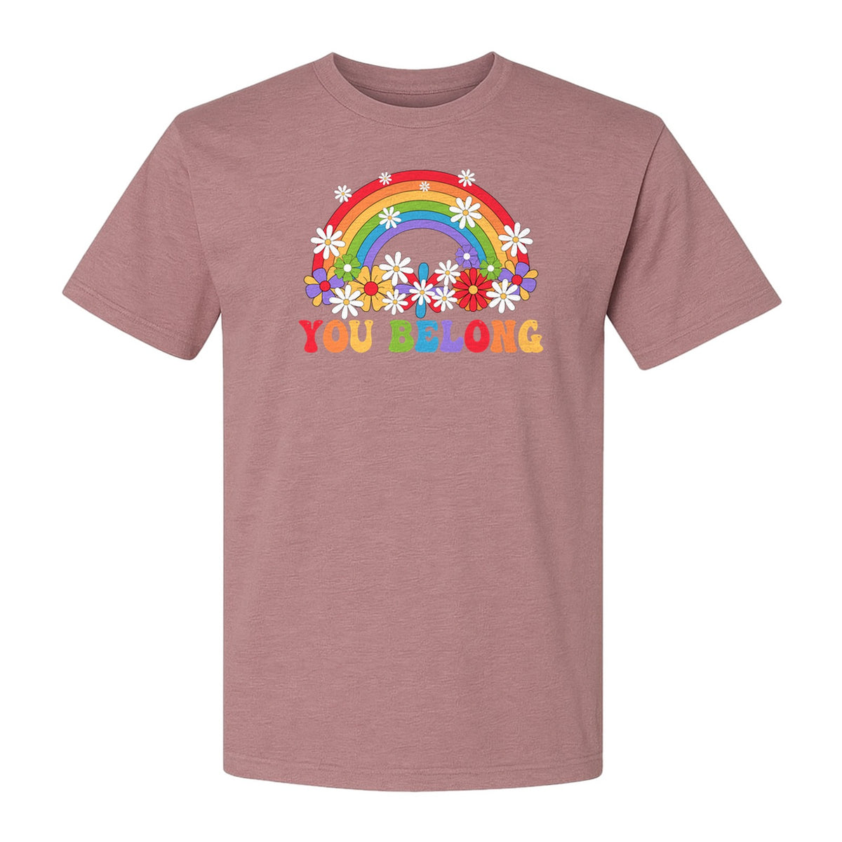 Rainbow T-Shirt, You Belong Floral Retro Graphic for Pride Allies and Supporters