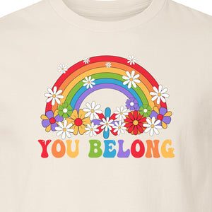 Rainbow T-Shirt, You Belong Floral Retro Graphic for Pride Allies and Supporters