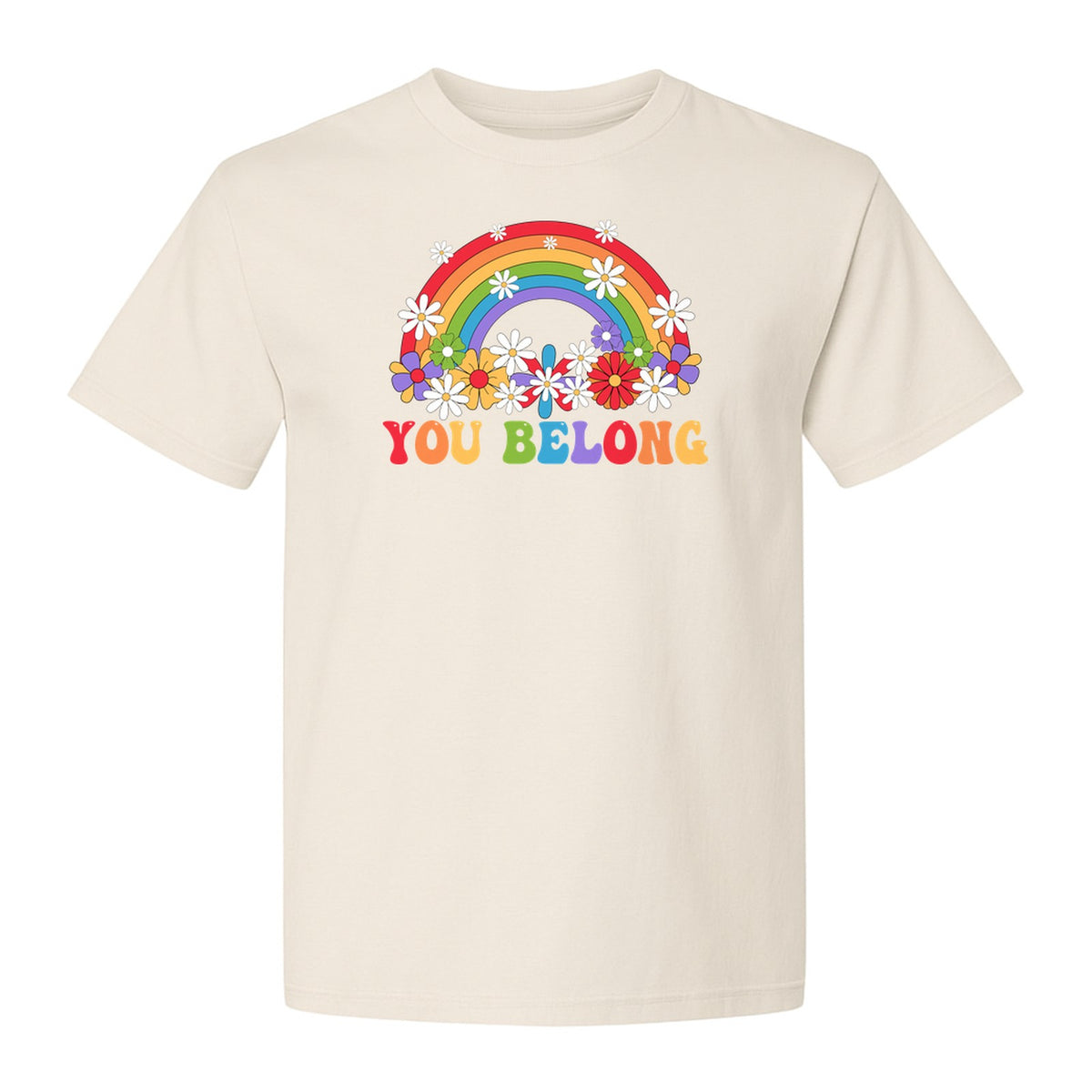 Rainbow T-Shirt, You Belong Floral Retro Graphic for Pride Allies and Supporters