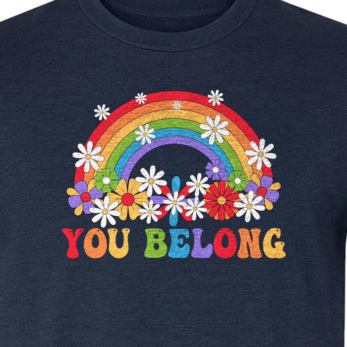 Rainbow T-Shirt, You Belong Floral Retro Graphic for Pride Allies and Supporters