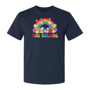 Rainbow T-Shirt, You Belong Floral Retro Graphic for Pride Allies and Supporters