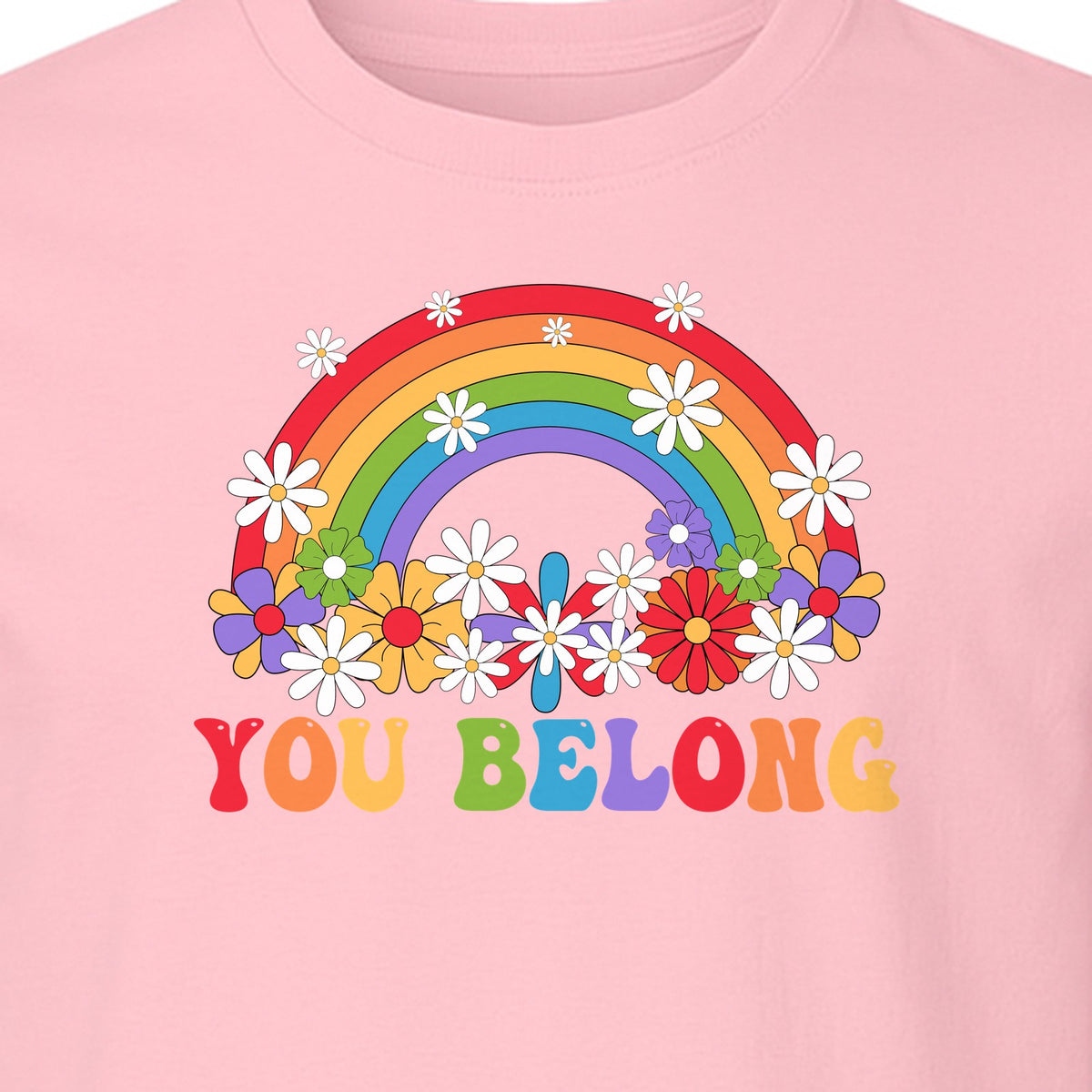 Rainbow T-Shirt, You Belong Floral Retro Graphic for Pride Allies and Supporters