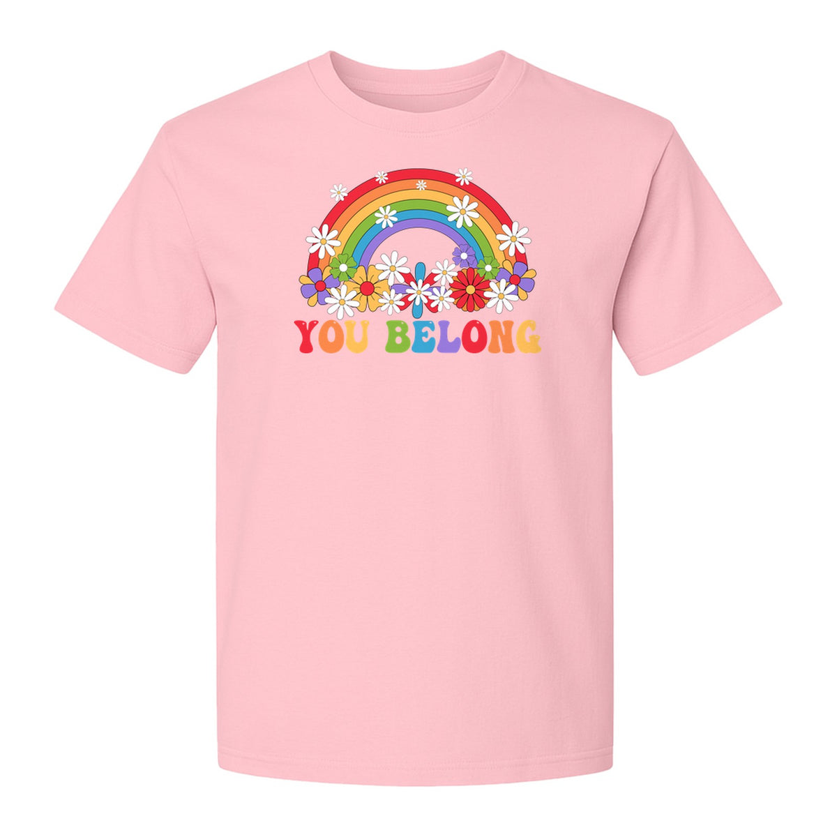 Rainbow T-Shirt, You Belong Floral Retro Graphic for Pride Allies and Supporters