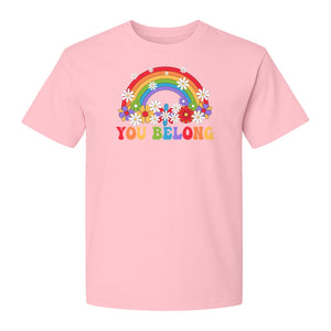 Rainbow T-Shirt, You Belong Floral Retro Graphic for Pride Allies and Supporters
