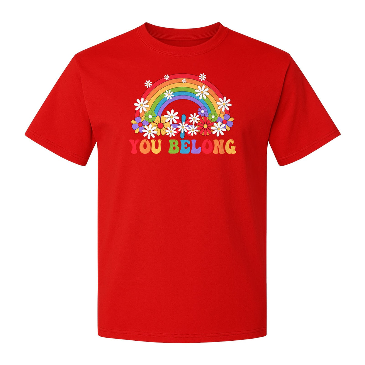 Rainbow T-Shirt, You Belong Floral Retro Graphic for Pride Allies and Supporters