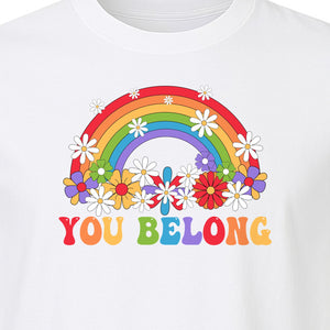 Rainbow T-Shirt, You Belong Floral Retro Graphic for Pride Allies and Supporters