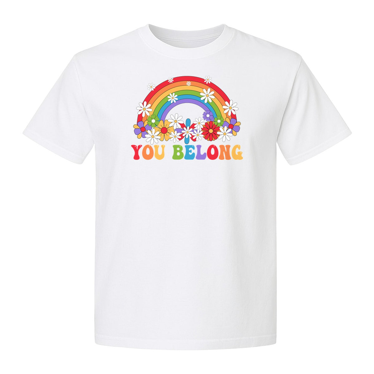 Rainbow T-Shirt, You Belong Floral Retro Graphic for Pride Allies and Supporters