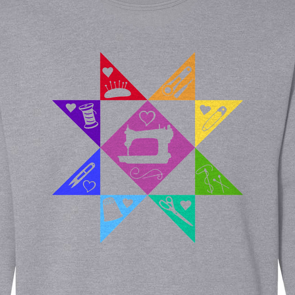 Quilting Sweatshirt, Rainbow Star Sewing Machine Design for Quilters and Craft Lovers