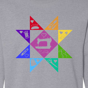 Quilting Sweatshirt, Rainbow Star Sewing Machine Design for Quilters and Craft Lovers