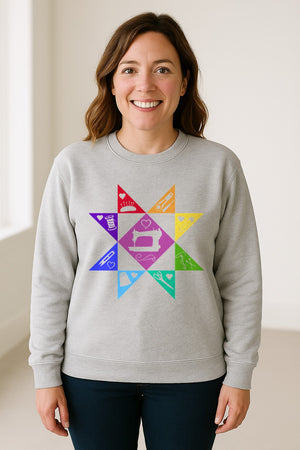 Quilting Sweatshirt, Rainbow Star Sewing Machine Design for Quilters and Craft Lovers