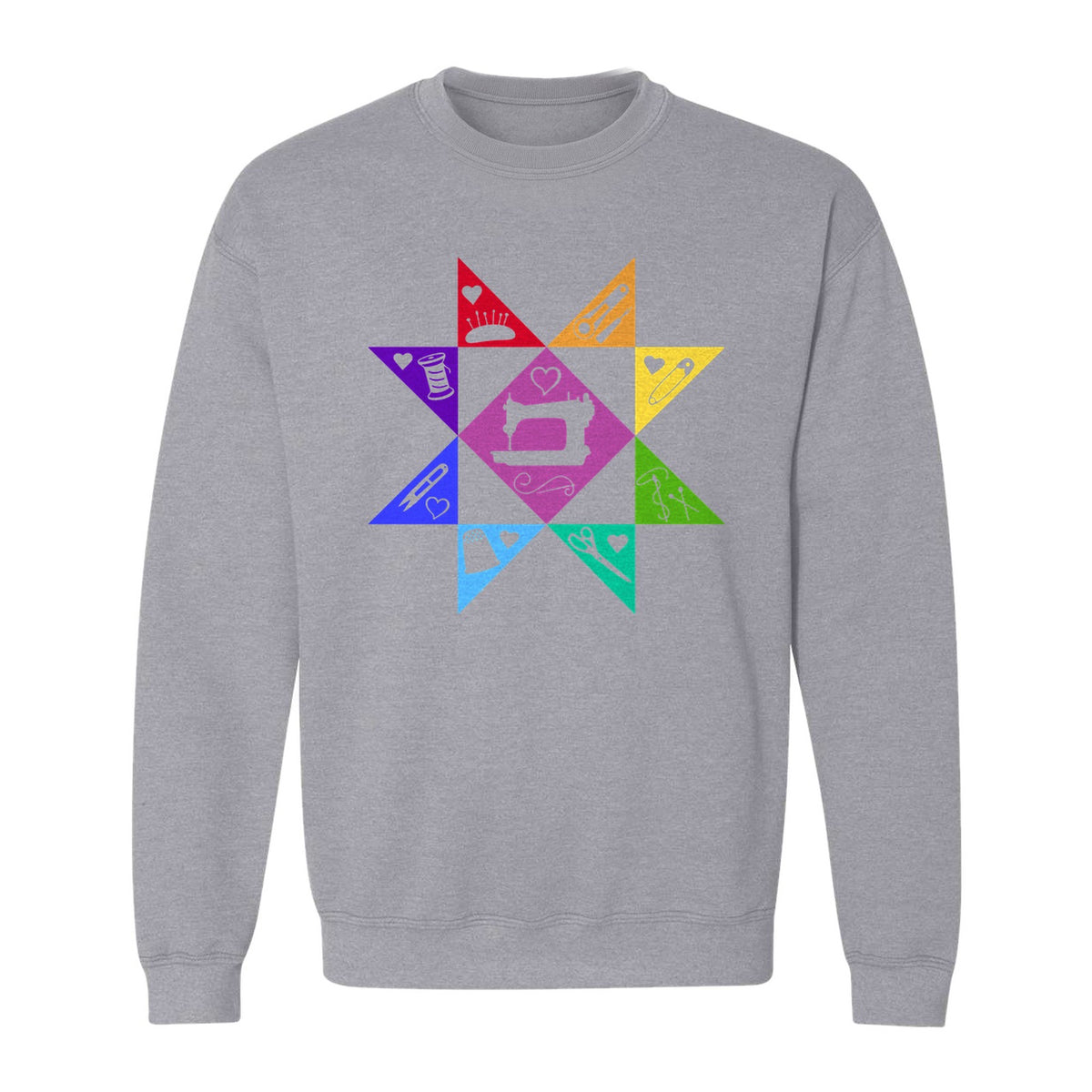 Quilting Sweatshirt, Rainbow Star Sewing Machine Design for Quilters and Craft Lovers