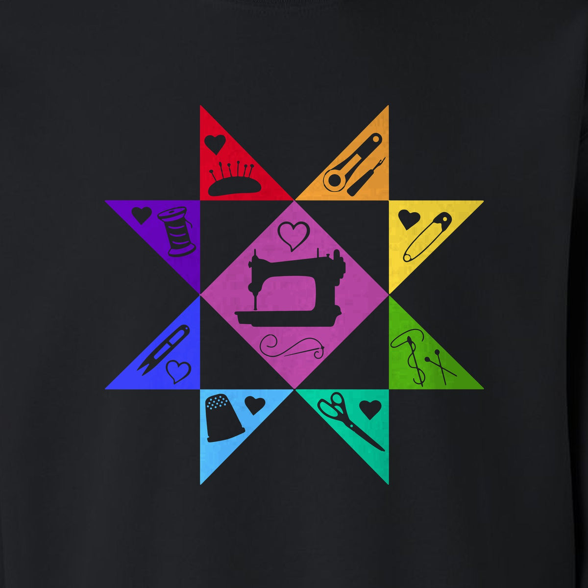 Quilting Sweatshirt, Rainbow Star Sewing Machine Design for Quilters and Craft Lovers