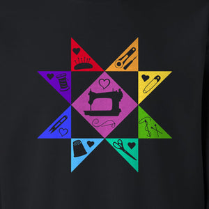 Quilting Sweatshirt, Rainbow Star Sewing Machine Design for Quilters and Craft Lovers