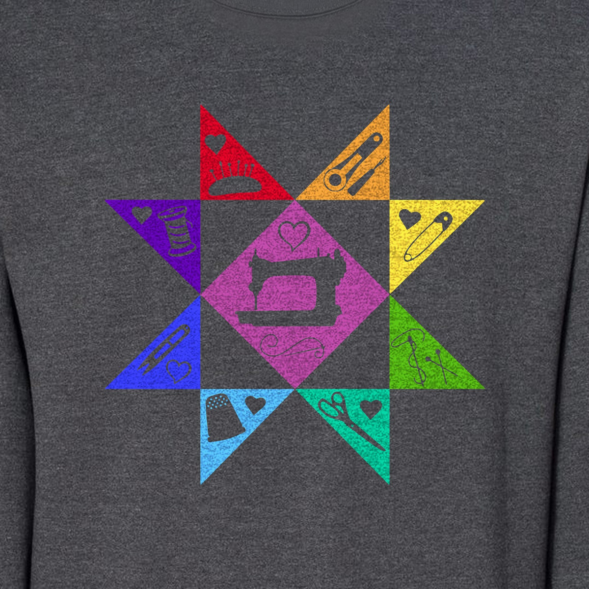 Quilting Sweatshirt, Rainbow Star Sewing Machine Design for Quilters and Craft Lovers