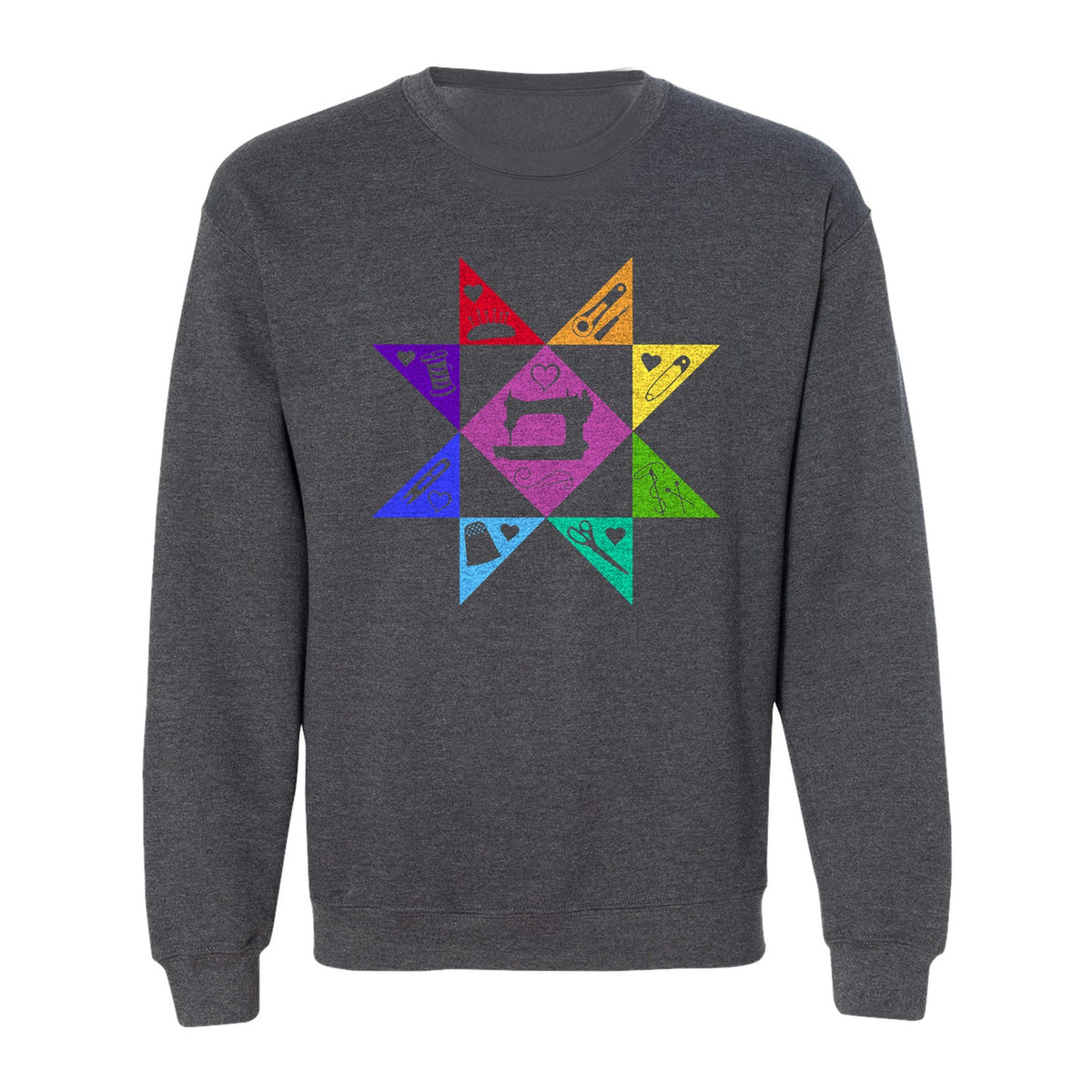 Quilting Sweatshirt, Rainbow Star Sewing Machine Design for Quilters and Craft Lovers