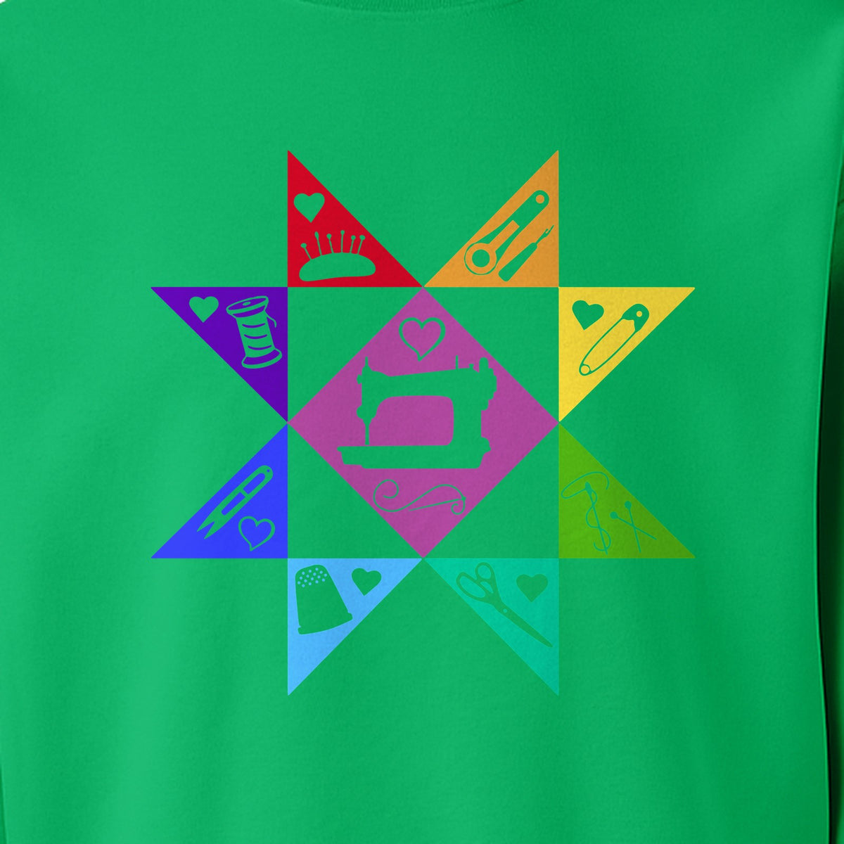 Quilting Sweatshirt, Rainbow Star Sewing Machine Design for Quilters and Craft Lovers