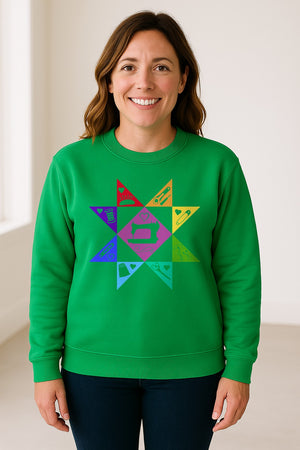 Quilting Sweatshirt, Rainbow Star Sewing Machine Design for Quilters and Craft Lovers