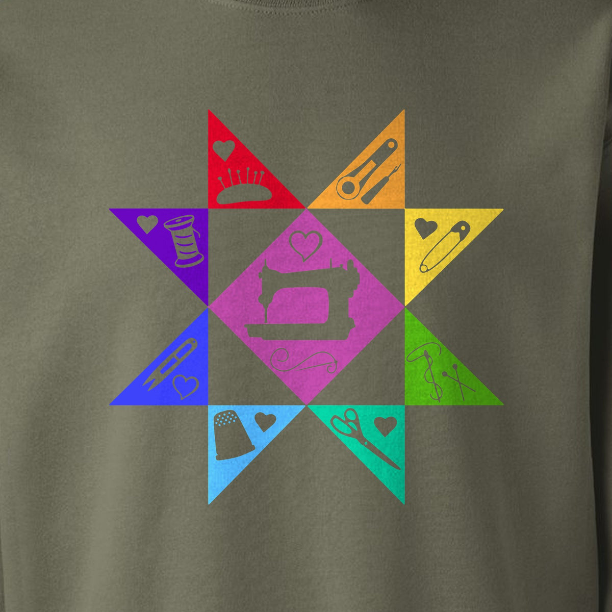 Quilting Sweatshirt, Rainbow Star Sewing Machine Design for Quilters and Craft Lovers