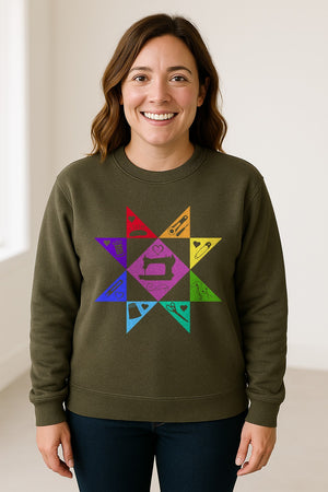 Quilting Sweatshirt, Rainbow Star Sewing Machine Design for Quilters and Craft Lovers