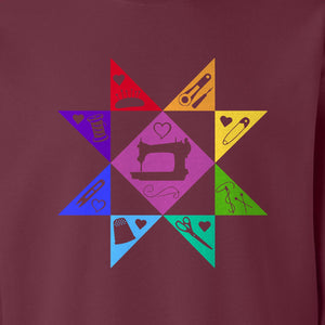 Quilting Sweatshirt, Rainbow Star Sewing Machine Design for Quilters and Craft Lovers