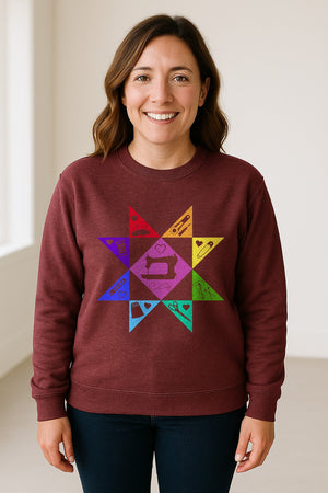 Quilting Sweatshirt, Rainbow Star Sewing Machine Design for Quilters and Craft Lovers