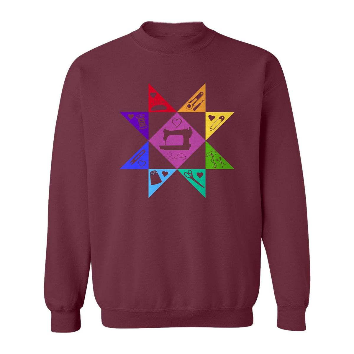 Quilting Sweatshirt, Rainbow Star Sewing Machine Design for Quilters and Craft Lovers