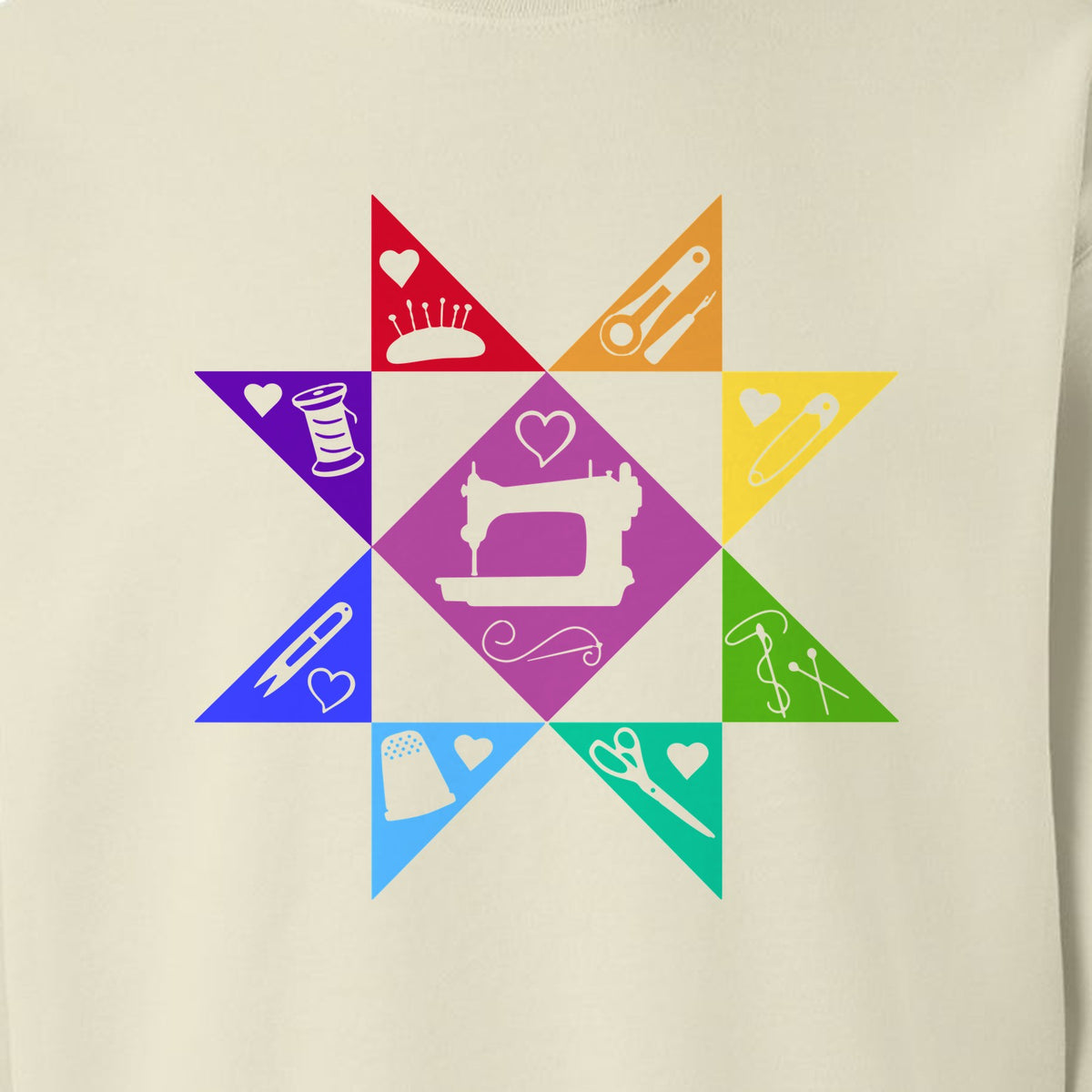 Quilting Sweatshirt, Rainbow Star Sewing Machine Design for Quilters and Craft Lovers