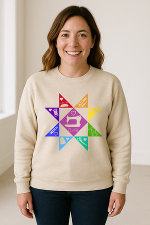 Quilting Sweatshirt, Rainbow Star Sewing Machine Design for Quilters and Craft Lovers