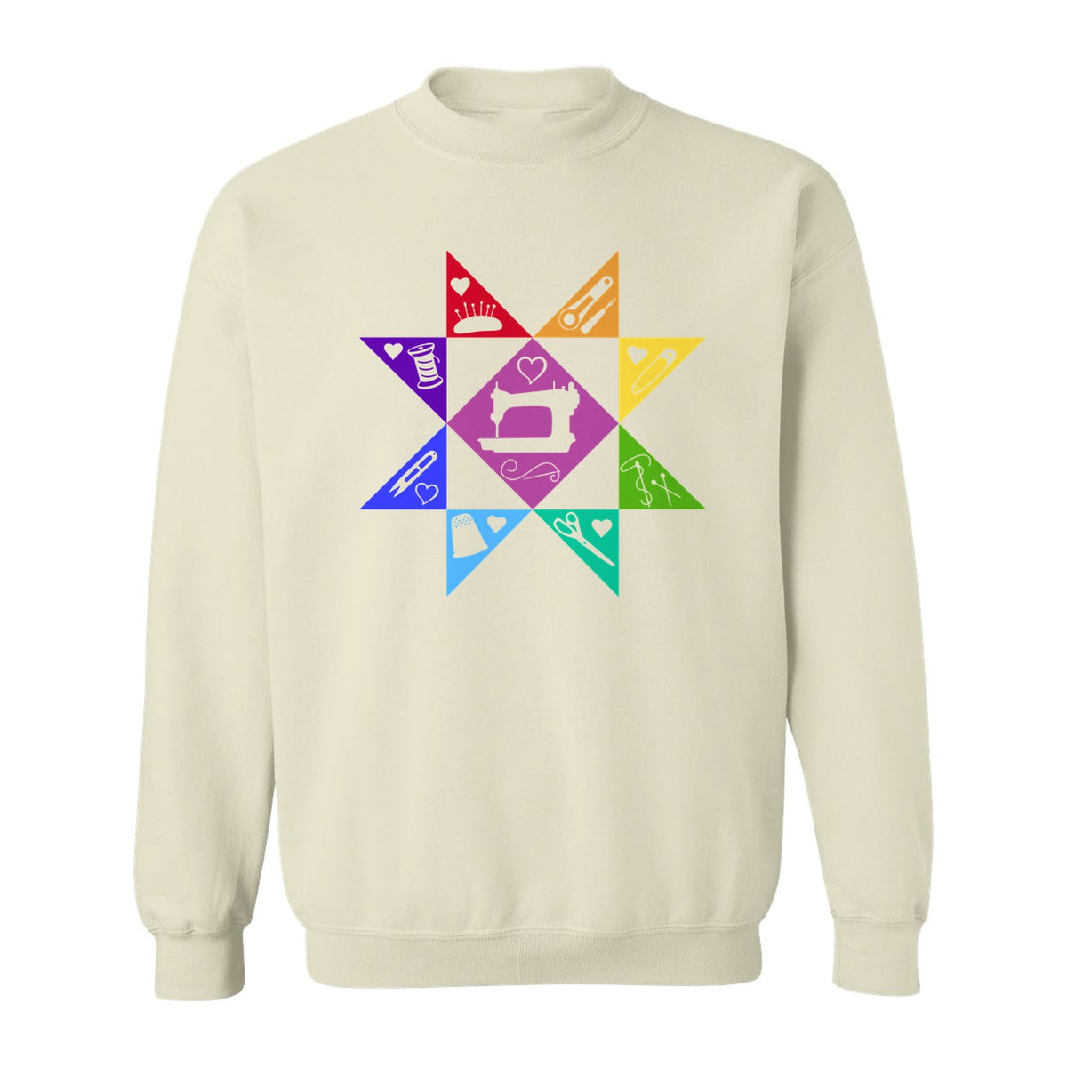 Quilting Sweatshirt, Rainbow Star Sewing Machine Design for Quilters and Craft Lovers