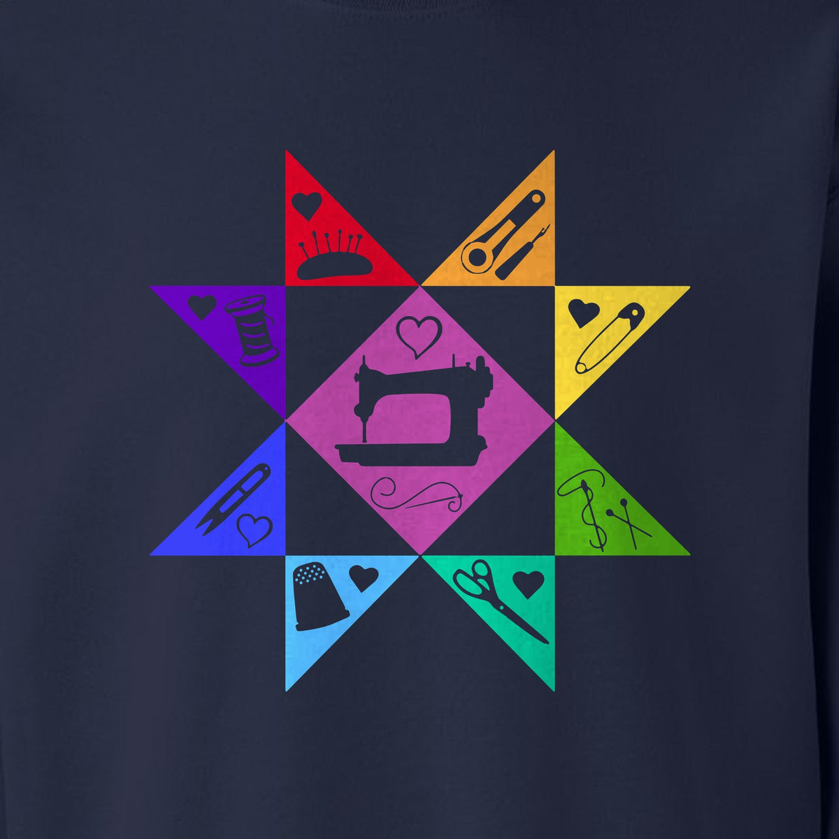 Quilting Sweatshirt, Rainbow Star Sewing Machine Design for Quilters and Craft Lovers