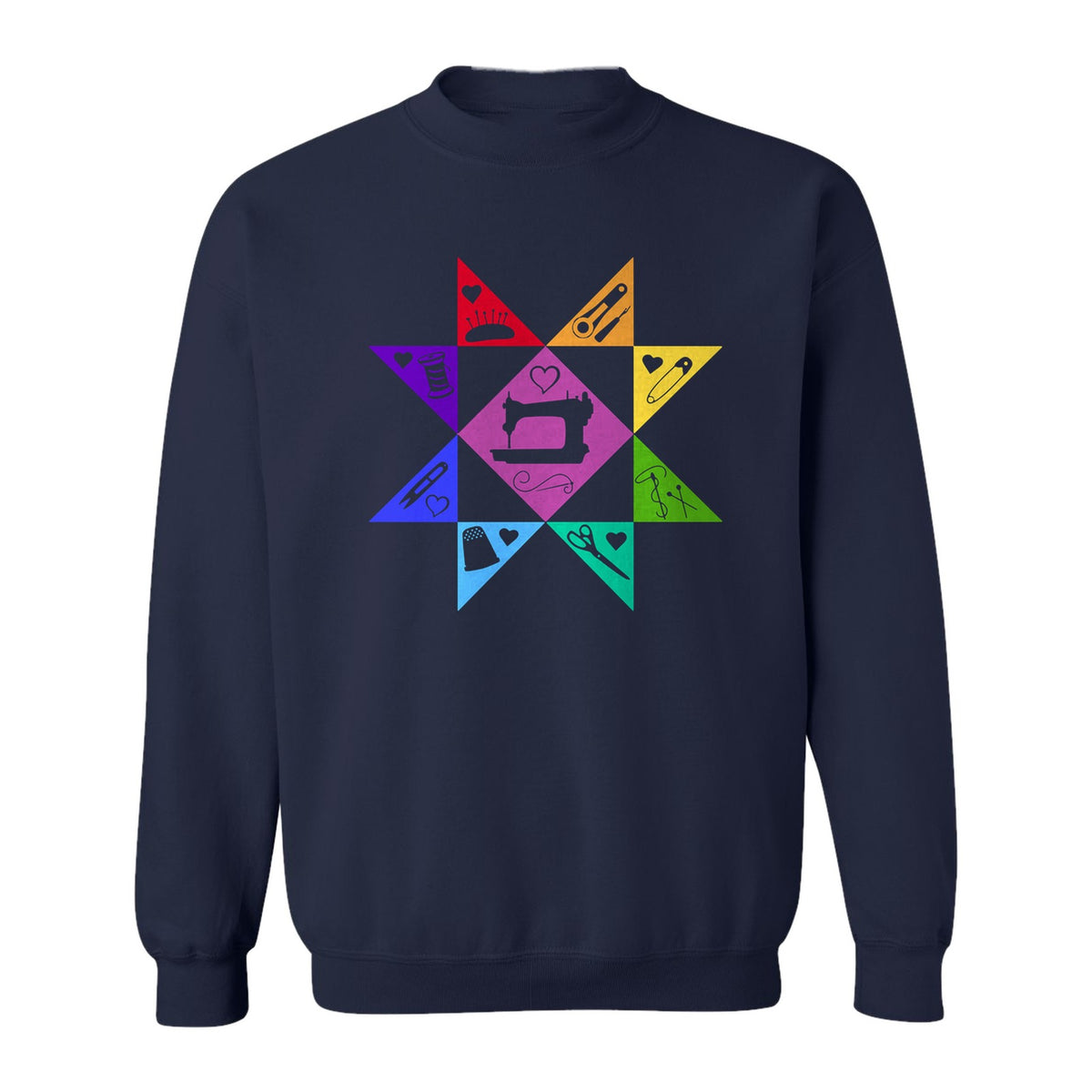 Quilting Sweatshirt, Rainbow Star Sewing Machine Design for Quilters and Craft Lovers