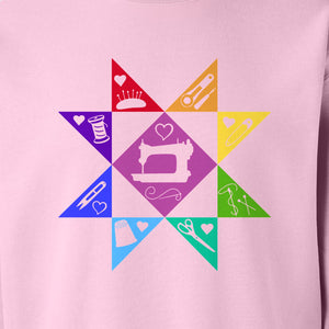 Quilting Sweatshirt, Rainbow Star Sewing Machine Design for Quilters and Craft Lovers