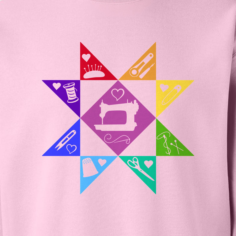 Quilting Sweatshirt, Rainbow Star Sewing Machine Design for Quilters and Craft Lovers
