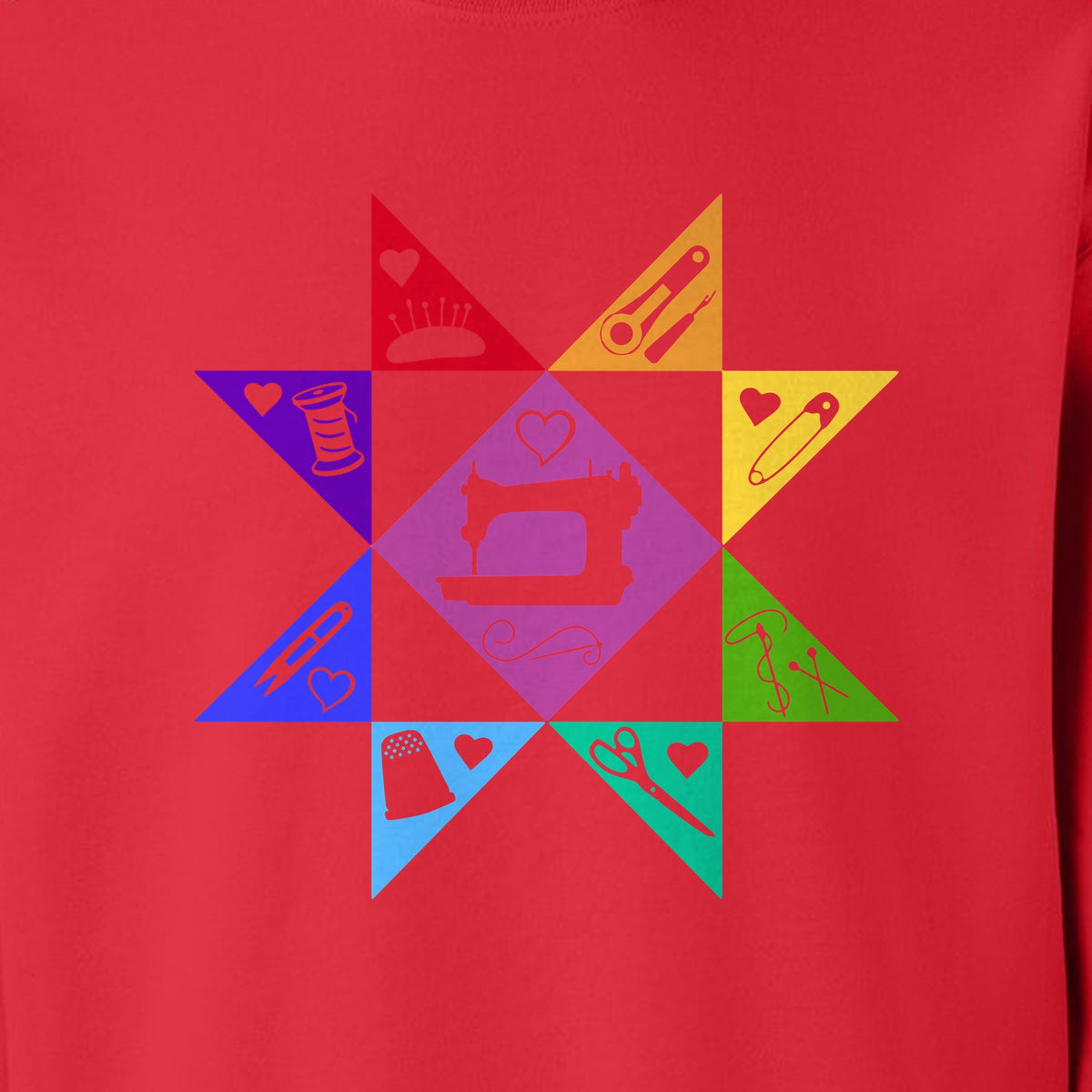 Quilting Sweatshirt, Rainbow Star Sewing Machine Design for Quilters and Craft Lovers