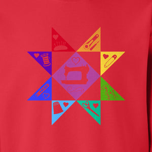 Quilting Sweatshirt, Rainbow Star Sewing Machine Design for Quilters and Craft Lovers