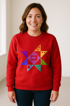 Quilting Sweatshirt, Rainbow Star Sewing Machine Design for Quilters and Craft Lovers