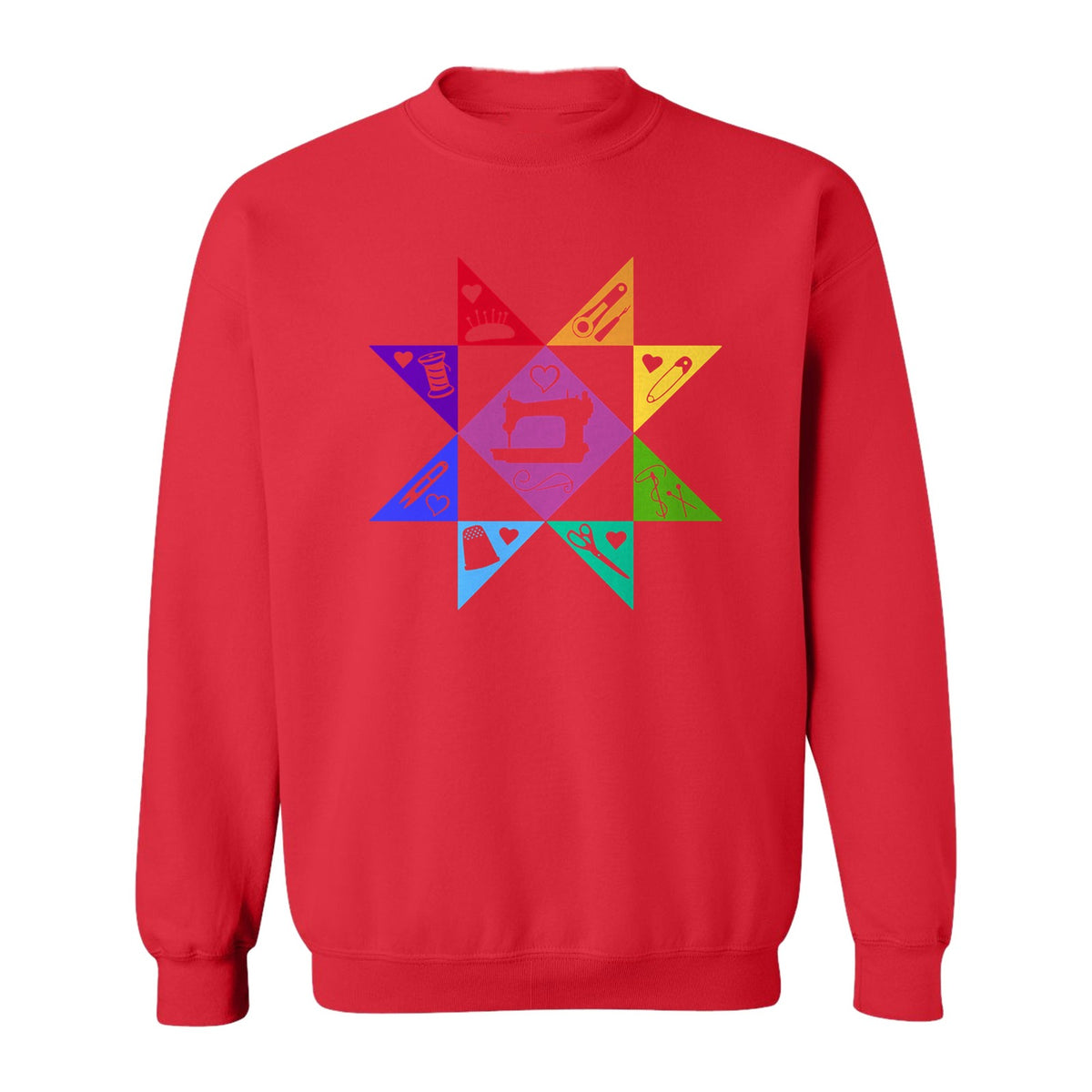 Quilting Sweatshirt, Rainbow Star Sewing Machine Design for Quilters and Craft Lovers